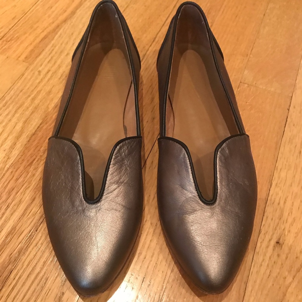 Handmade leather flats in pewter